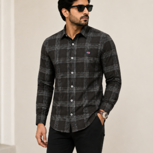blue nice premium charcoal black checked casual shirt for men
