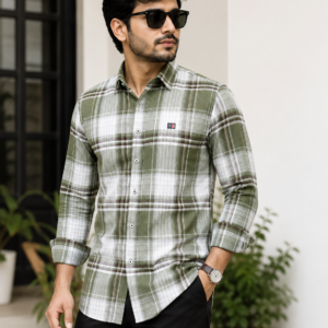 blue nice premium olive green checked casual shirt for men