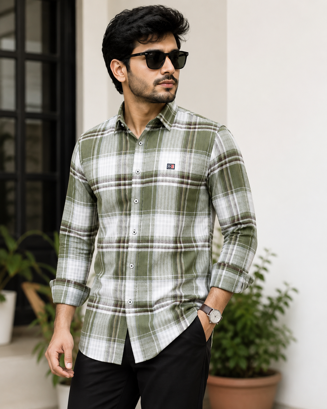 blue nice premium olive green checked casual shirt for men blue nice premium olive green checked casual shirt for men